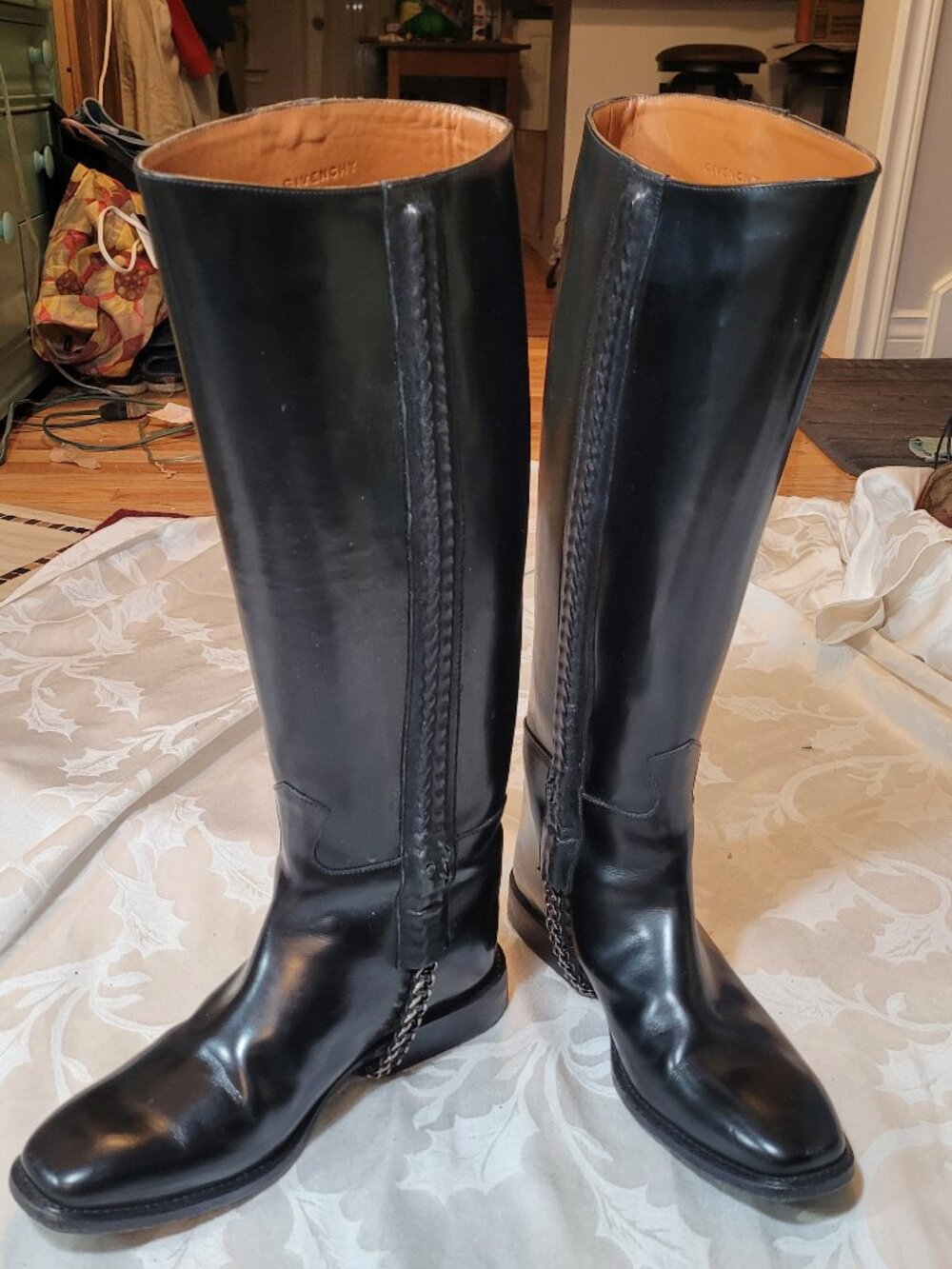 GIVENCHY Chain-Link Knee-High Riding Boots EUC!
